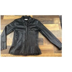 White House Black Market Leather Jacket Button Front Stitch Detail Size S